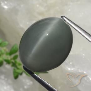 6.17 ct Green Quartz Cat's Eye Stone, Natural Quartz Cat's Eye in Oval Cabochon Shape for Sale