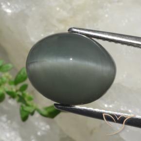 Quartz Cat's Eye Gemstone in 12 x 10 mm (calibrated) Size for Sale, Quartz Cat's Eye Stone in Greenish Grey Color