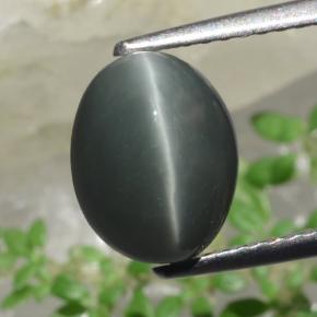 2.63 ct Green Quartz Cat's Eye Stone, Natural Quartz Cat's Eye in Oval Cabochon Shape for Sale