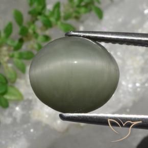 Quartz Cat's Eye Gemstone in 10.5 x 9.7 mm Size for Sale, Quartz Cat's Eye Stone in Grey Green Color