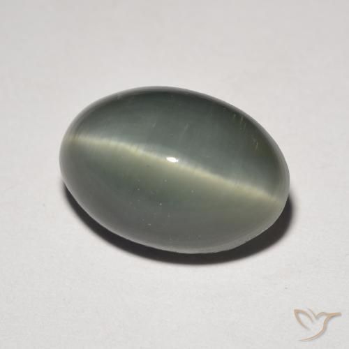 4.76 ct Gray Quartz Cat's Eye Stone, Natural Quartz Cat's Eye in Oval Cabochon Shape for Sale