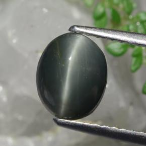 1.78 ct Green Quartz Cat's Eye Gemstone, Quartz Cat's Eye Gem in Oval Cabochon Shape for Sale.
