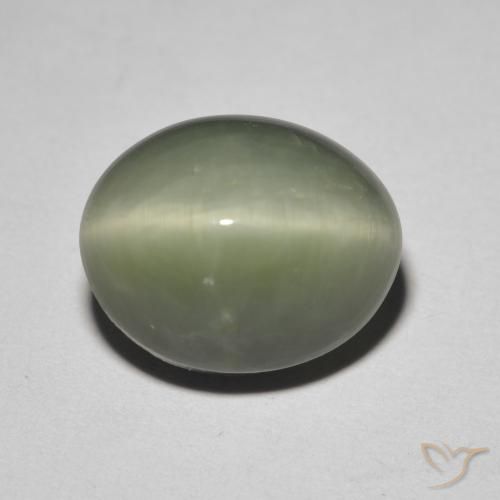 Cuarzo Ojo de Gato Verde Cabujón Óvalo de 5.26 ct de Sri Lanka, dimensión 11,6 x 9,4mm, piedra preciosa natural No tratado, claridad Opaco, Cuarzo Ojo de Gato de 1 pieza en color Verde gris, dureza Mohs de 7 Adecuado para joyas de uso diario, Photo A