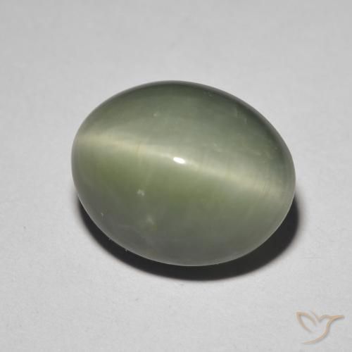 5.26 ct Green Quartz Cat's Eye Stone, Natural Quartz Cat's Eye in Oval Cabochon Shape for Sale