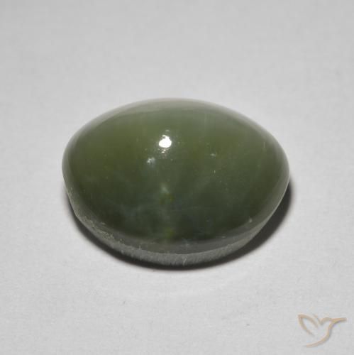 Quartz Cat's Eye Gemstone in 11.6 x 9.4 mm Size for Sale, Quartz Cat's Eye Stone in Grey Green Color