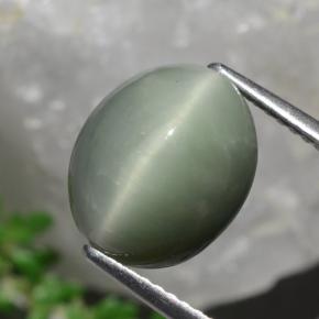 5.84 ct Green Quartz Cat's Eye Stone, Natural Quartz Cat's Eye in Oval Cabochon Shape for Sale