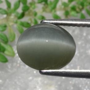 Quartz Cat's Eye Gemstone in 10.3 x 8.4 mm Size for Sale, Quartz Cat's Eye Stone in Greenish Grey Color