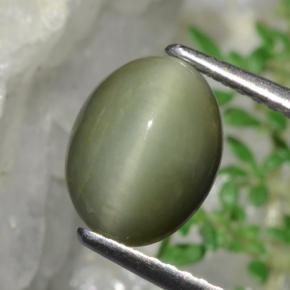 1.90 ct Green Quartz Cat's Eye Stone, Natural Quartz Cat's Eye in Oval Cabochon Shape for Sale