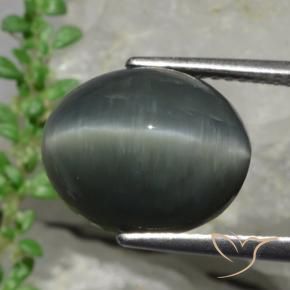 Quartz Cat's Eye Gemstone in 13 x 11 mm (calibrated) Size for Sale, Quartz Cat's Eye Stone in Dark Grey Color