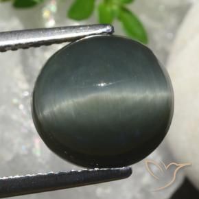 Quartz Cat's Eye Gemstone in 10.7 x 10.2 mm Size for Sale, Quartz Cat's Eye Stone in Dark Grey Color