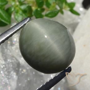 4.18 ct Green Quartz Cat's Eye Stone, Natural Quartz Cat's Eye in Oval Cabochon Shape for Sale