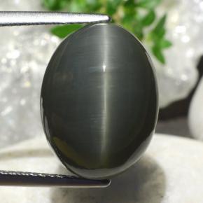Greenish Grey Quartz Cat's Eye Gem - 12.5ct Oval Cabochon (ID: 472513)