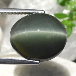 Quartz Cat's Eye Gemstone in 14 x 12 mm (calibrated) Size for Sale, Quartz Cat's Eye Stone in Dark Grey Color