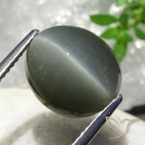 7.44 ct Green Quartz Cat's Eye Stone, Natural Quartz Cat's Eye in Oval Cabochon Shape for Sale