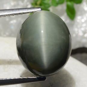 Medium Grey Quartz Cat's Eye Gem - 9ct Oval Cabochon (ID: 472517)