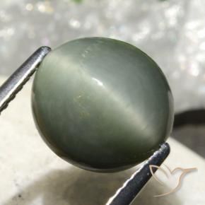 4.86 ct Green Quartz Cat's Eye Stone, Natural Quartz Cat's Eye in Oval Cabochon Shape for Sale