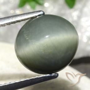Quartz Cat's Eye Gemstone in 10.4 x 9.8 mm Size for Sale, Quartz Cat's Eye Stone in Greenish Grey Color