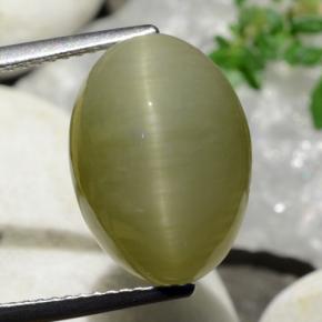 9.05 ct Yellow Quartz Cat's Eye Gemstone, Quartz Cat's Eye Gem in Oval Cabochon Shape for Sale.