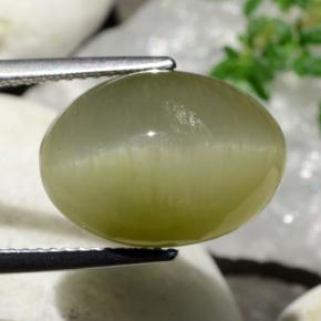 Quartz Cat's Eye Gemstone in 15.4 x 11.1 mm Size for Sale, Quartz Cat's Eye Stone in Light Yellow Color