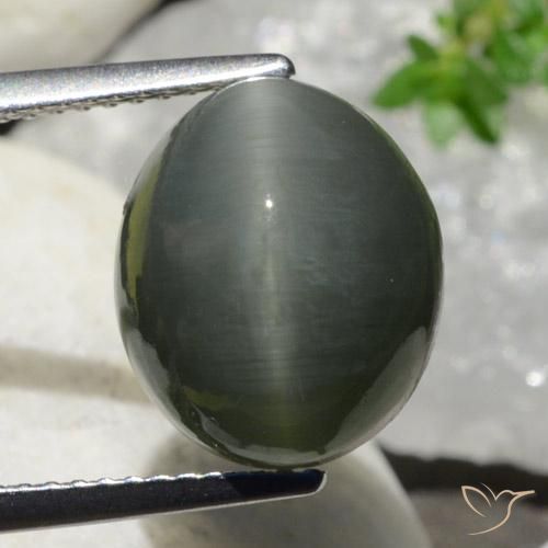 Oeil de Chat Quartz Ovale en damier des États-Unis 7,47 ct, dimension 12,3 x 10,4mm, pureté Opaque , pierre gemme naturelle Non traité, 1 pièce Oeil de Chat Quartz de couleur Gris foncé, dureté Mohs de 7 convient aux bijoux de tous les jours, pierre de sagesse, Photo A