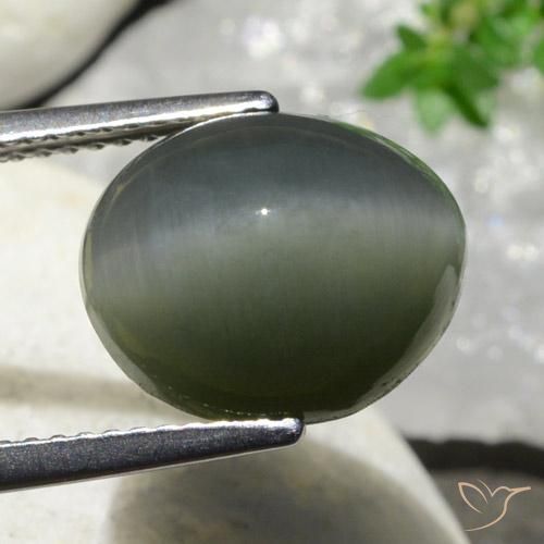 Quartz Cat's Eye Gemstone in 12 x 10 mm (calibrated) Size for Sale, Quartz Cat's Eye Stone in Dark Grey Color