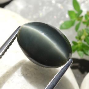 5.06 ct Green Quartz Cat's Eye Stone, Natural Quartz Cat's Eye in Oval Cabochon Shape for Sale