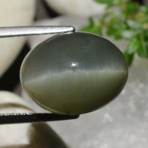 Quartz Cat's Eye Gemstone in 14.1 x 11 mm Size for Sale, Quartz Cat's Eye Stone in Warm Green Color