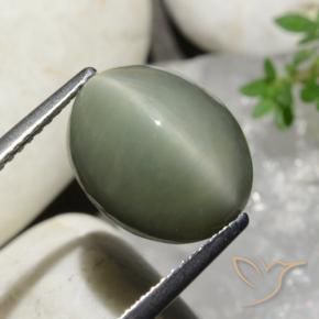 7.32 ct Green Quartz Cat's Eye Stone, Natural Quartz Cat's Eye in Oval Cabochon Shape for Sale