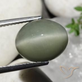 Quartz Cat's Eye Gemstone in 12.7 x 10.5 mm Size for Sale, Quartz Cat's Eye Stone in Medium Green Color