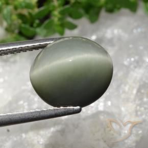 Quartz Cat's Eye Gemstone in 11.2 x 10.1 mm Size for Sale, Quartz Cat's Eye Stone in Greenish Grey Color