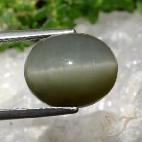 Quartz Cat's Eye Gemstone in 13.2 x 10.5 mm Size for Sale, Quartz Cat's Eye Stone in Grey Green Color