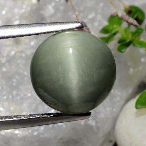 4.39 ct Green Quartz Cat's Eye Gemstone, Quartz Cat's Eye Gem in Oval Cabochon Shape for Sale.