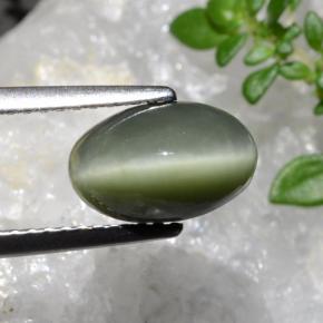 2.28 ct Green Quartz Cat's Eye Stone, Natural Quartz Cat's Eye in Oval Cabochon Shape for Sale