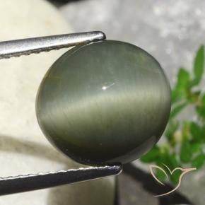 Quartz Cat's Eye Gemstone in 11.5 x 10.8 mm Size for Sale, Quartz Cat's Eye Stone in Warm Green Color