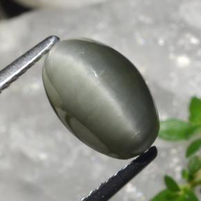 2.99 ct Green Quartz Cat's Eye Stone, Natural Quartz Cat's Eye in Oval Cabochon Shape for Sale
