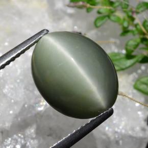 6.74 ct Green Quartz Cat's Eye Stone, Natural Quartz Cat's Eye in Oval Cabochon Shape for Sale