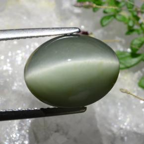 Quartz Cat's Eye Gemstone in 13.1 x 10.3 mm Size for Sale, Quartz Cat's Eye Stone in Grayish Green Color
