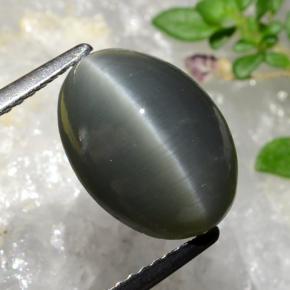 5.41 ct Gray Quartz Cat's Eye Stone, Natural Quartz Cat's Eye in Oval Cabochon Shape for Sale