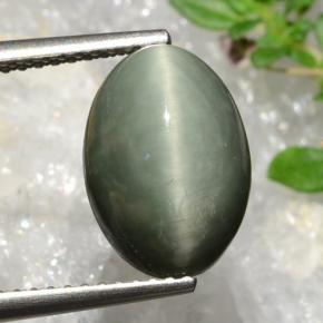 4.92 ct Green Quartz Cat's Eye Gemstone, Quartz Cat's Eye Gem in Oval Cabochon Shape for Sale.