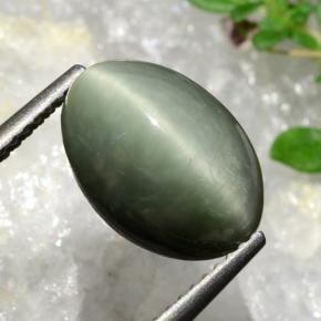 4.92 ct Green Quartz Cat's Eye Stone, Natural Quartz Cat's Eye in Oval Cabochon Shape for Sale