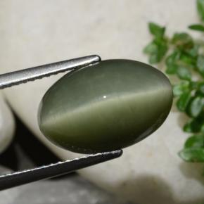 Quartz Cat's Eye Gemstone in 15 x 10 mm (calibrated) Size for Sale, Quartz Cat's Eye Stone in Earthy Green Color