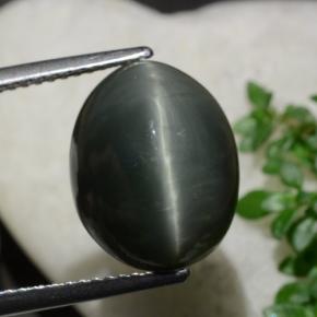 10.28 ct Green Quartz Cat's Eye Gemstone, Quartz Cat's Eye Gem in Oval Cabochon Shape for Sale.