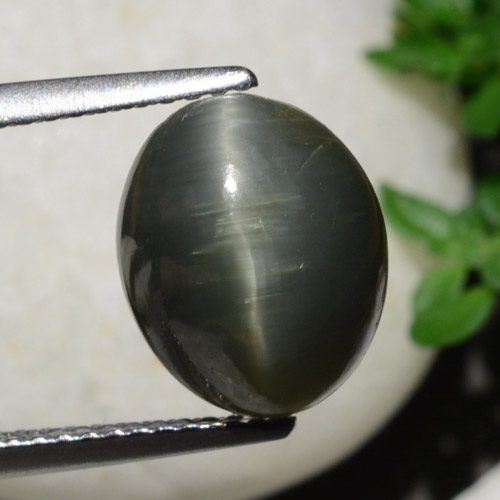 Oeil de Chat Quartz Gris oval cabochon du Sri Lanka, 10,9 x 8,9mm, poids de 5,4 ct, pierre gemme naturelle Non traité de pureté Opaque , 1 pièce Oeil de Chat Quartz, couleur Gris foncé, dureté Mohs de 7 convient aux bijoux de tous les jours, pierre de sagesse, Photo A
