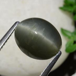 5.40 ct Gray Quartz Cat's Eye Stone, Natural Quartz Cat's Eye in Oval Cabochon Shape for Sale