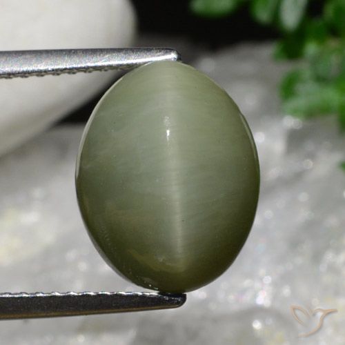6,34 ct ovaler Quarz-Katzenauge aus Sri Lanka, Größe: 12,2 x 9,7mm, Reinheit: Opaque, Garantiert echter Edelstein, 1 Stück Quarz-Katzenauge in Armeegrün Farbe, Mohs-Härte von 7 Geeignet für den täglichen Gebrauch im Schmuck, Photo A