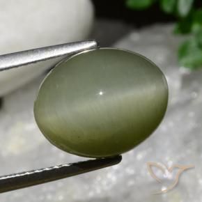 Quartz Cat's Eye Gemstone in 12 x 10 mm (calibrated) Size for Sale, Quartz Cat's Eye Stone in Army Green Color