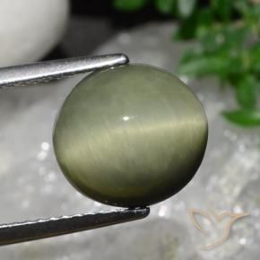 Quartz Cat's Eye Gemstone in 10.7 x 10.2 mm Size for Sale, Quartz Cat's Eye Stone in Army Green Color