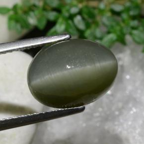 Quartz Cat's Eye Gemstone in 12.7 x 9.4 mm Size for Sale, Quartz Cat's Eye Stone in Earthy Green Color