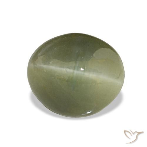 6.98 ct Green Quartz Cat's Eye Stone, Natural Quartz Cat's Eye in Oval Cabochon Shape for Sale