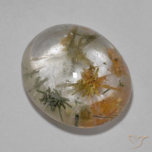 ロシア産16,8 x 14,1 mmオーバルマルチカラー灰鉄輝石入りクォーツ、重量13,74カラット、透明クラリティ 天然のジェムストーン、1ピースオーバル カボション灰鉄輝石入りクォーツ-色:マルチカラー、モース硬度7 デイリーウェアジュエリーに適しています, Photo A